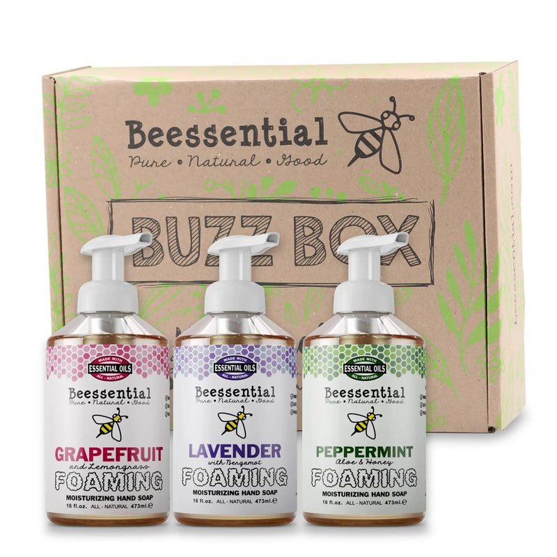 Beessential foaming hand soap gift set, 3 bottles in a gift box, made with honey and aloe