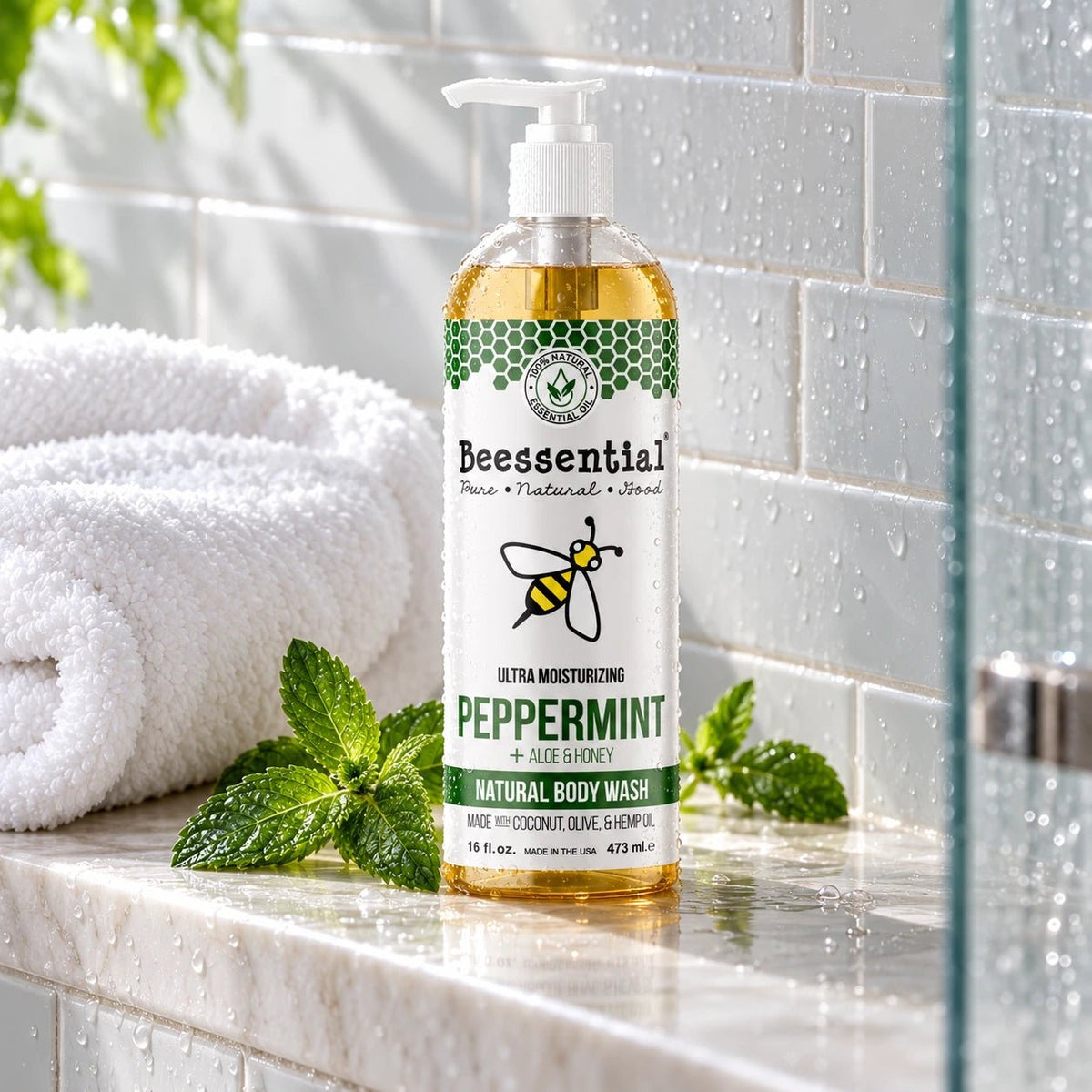 Peppermint Body Wash with All Natural Essential Oils - Beessential