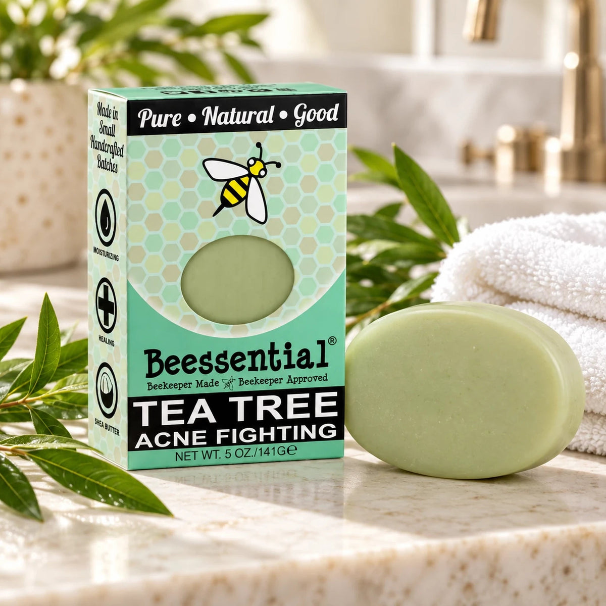 Tea Tree Oil Bar Soap for Face & Body, Sulfate-Free - Beessential