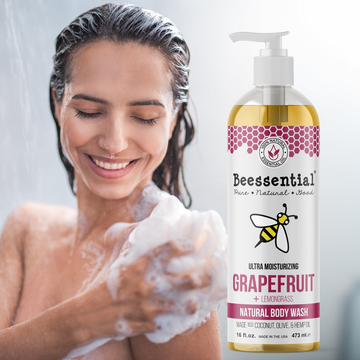 Grapefruit Body Wash with Lemongrass - Energizing & Refreshing - Beessential