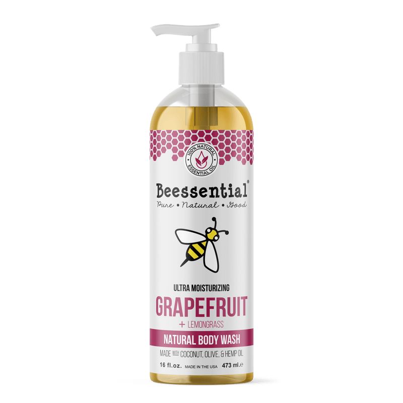 Beessential Grapefruit Lemongrass Body Wash in a 16 oz bottle