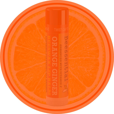 Beessential Orange Ginger beeswax lip balm tube with honey, shea and cupuacu butter
