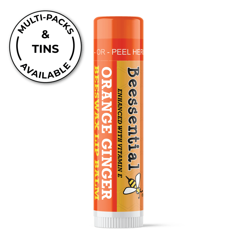 Beessential Orange Ginger beeswax lip balm tube with honey, shea and cupuacu butter