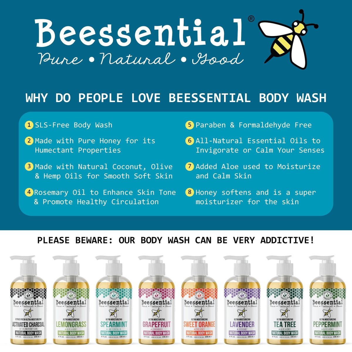 Peppermint Body Wash with All Natural Essential Oils - Beessential