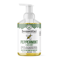 Bottle of Beessential Peppermint Foaming Hand Soap featuring a gentle, moisturizing foaming formula.