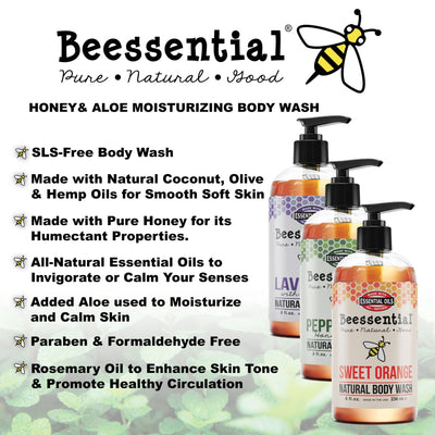 Beessential Tea Tree Body Wash in a 16 oz bottle